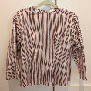 Sandro Boatneck Blouse, Back Buttons, Christmas style